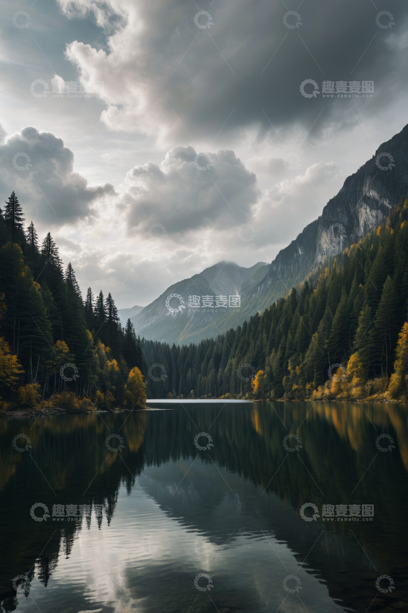 高清大图下载【趣麦麦图】山林间静谧湖泊自然风光