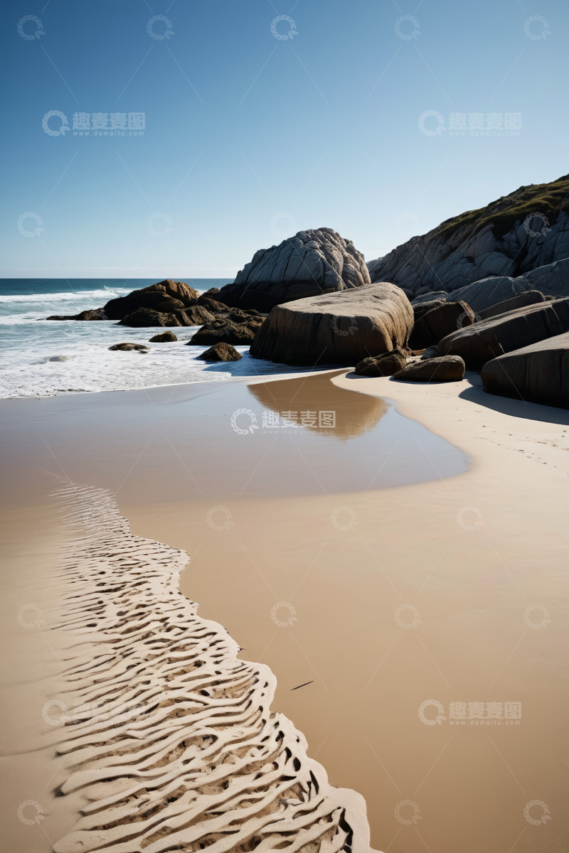 高清大图下载【趣麦麦图】海滩岩石与海浪风景