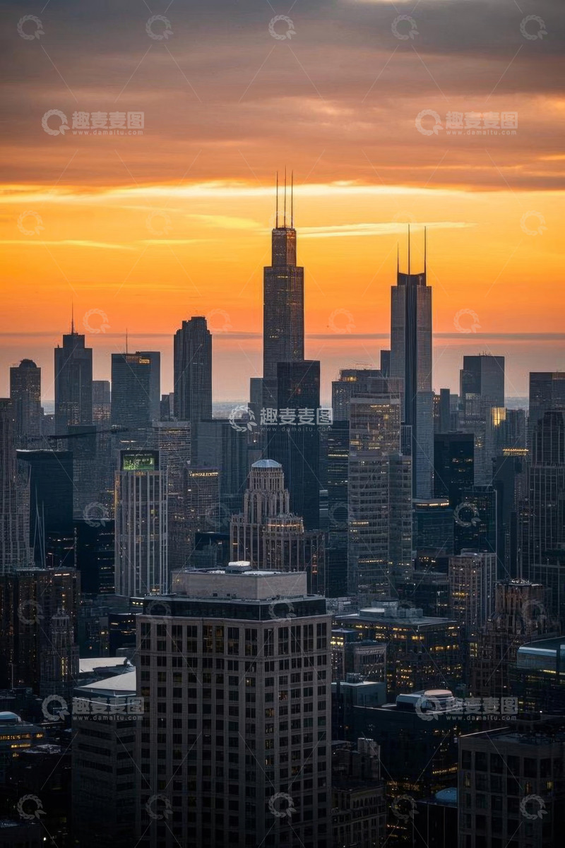 高清大图下载【趣麦麦图】黄昏下的城市摩天大楼景观