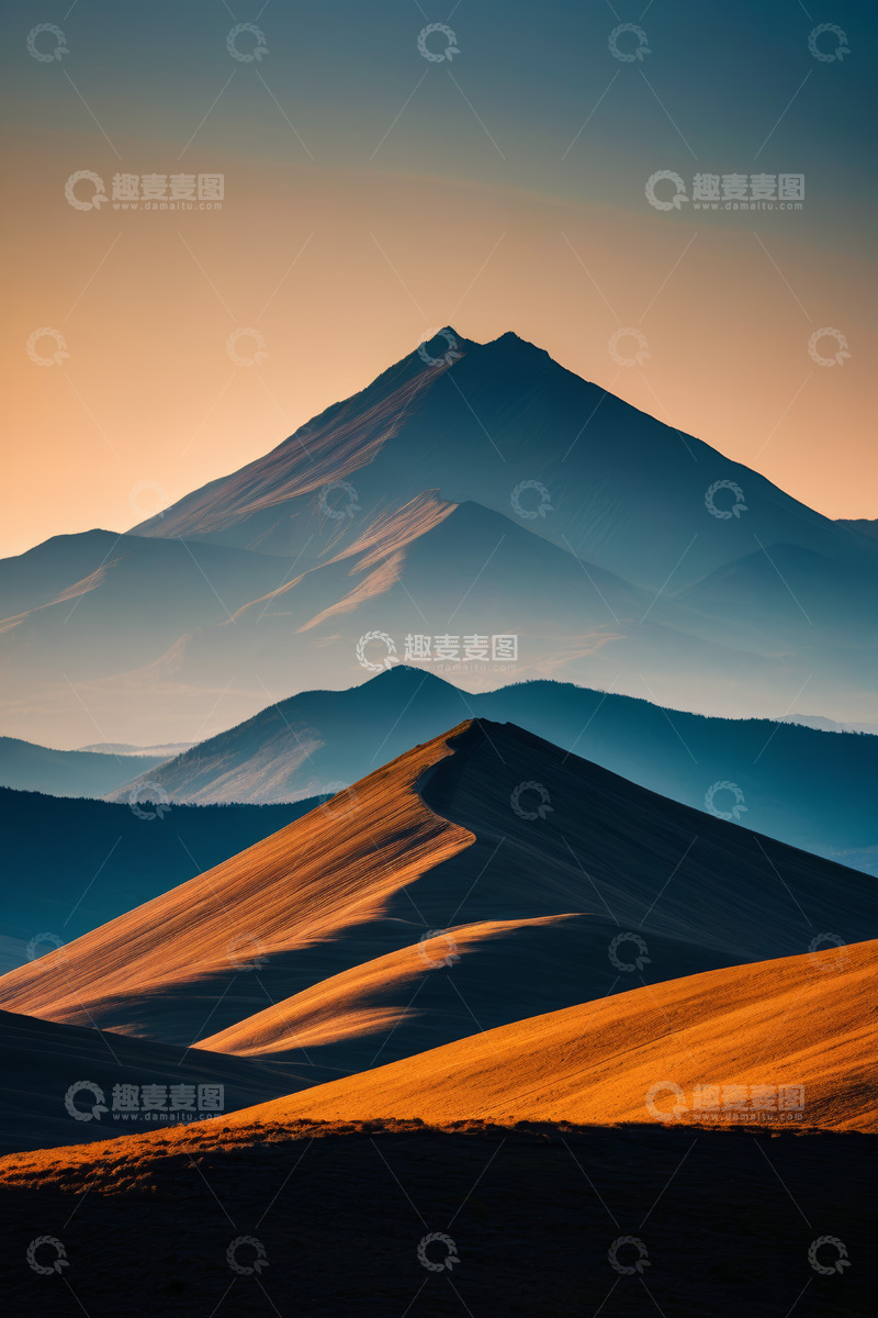 高清大图下载【趣麦麦图】黄昏时分连绵山脉自然风光