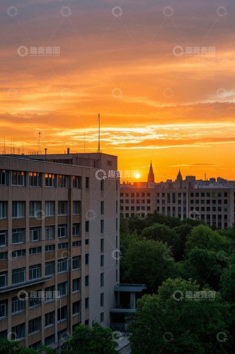 高清大图下载【趣麦麦图】城市建筑日落全景