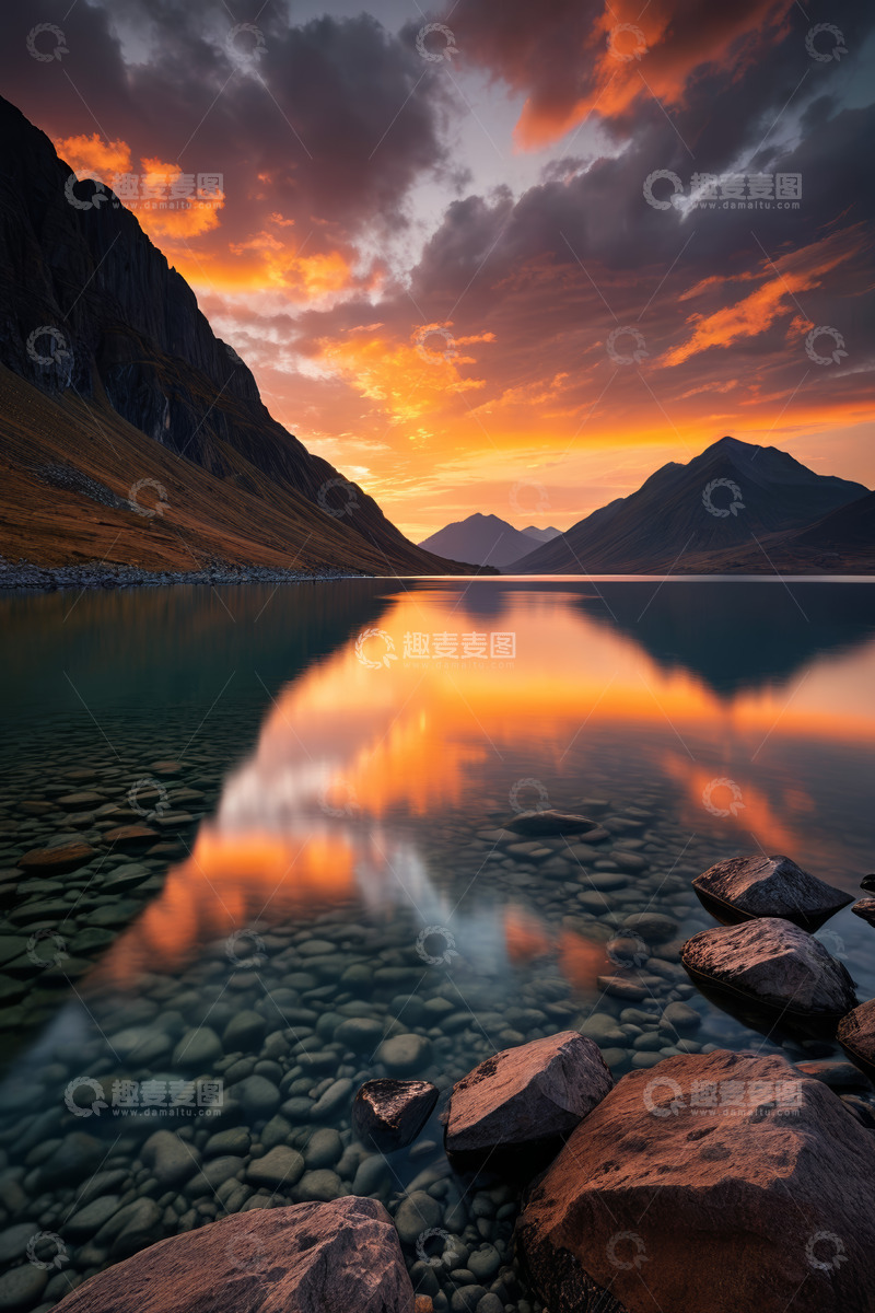 高清大图下载【趣麦麦图】山间湖泊日落美景