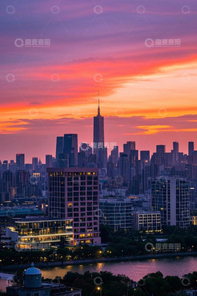 高清大图下载【趣麦麦图】城市日落时分高楼景观
