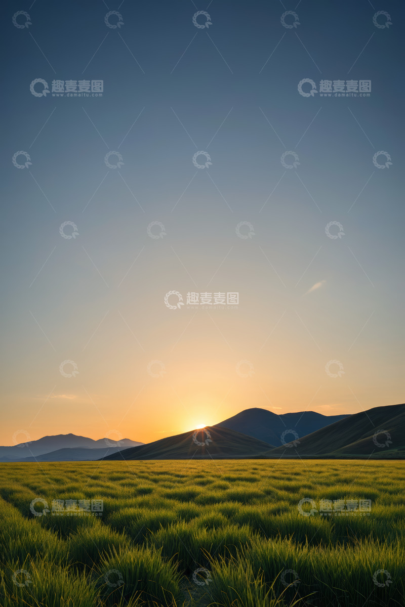 高清大图下载【趣麦麦图】草原日落时分远景风光