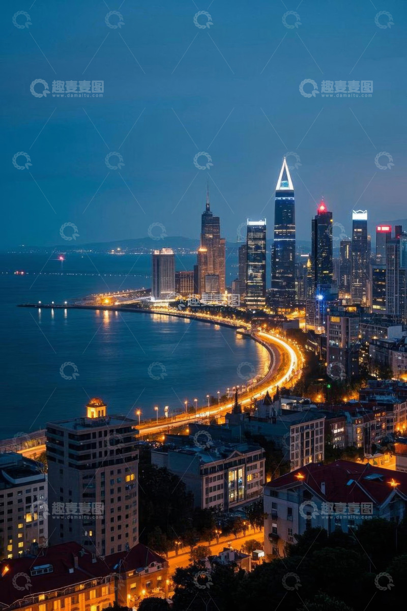 高清大图下载【趣麦麦图】青岛海滨城市夜景风光