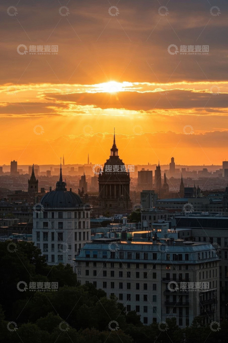 高清大图下载【趣麦麦图】日落时分城市建筑景观