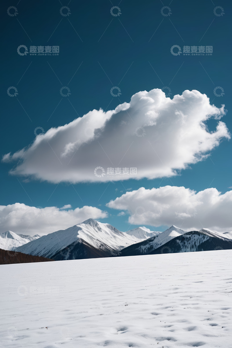 高清大图下载【趣麦麦图】雪山雪景与蓝天白云风景