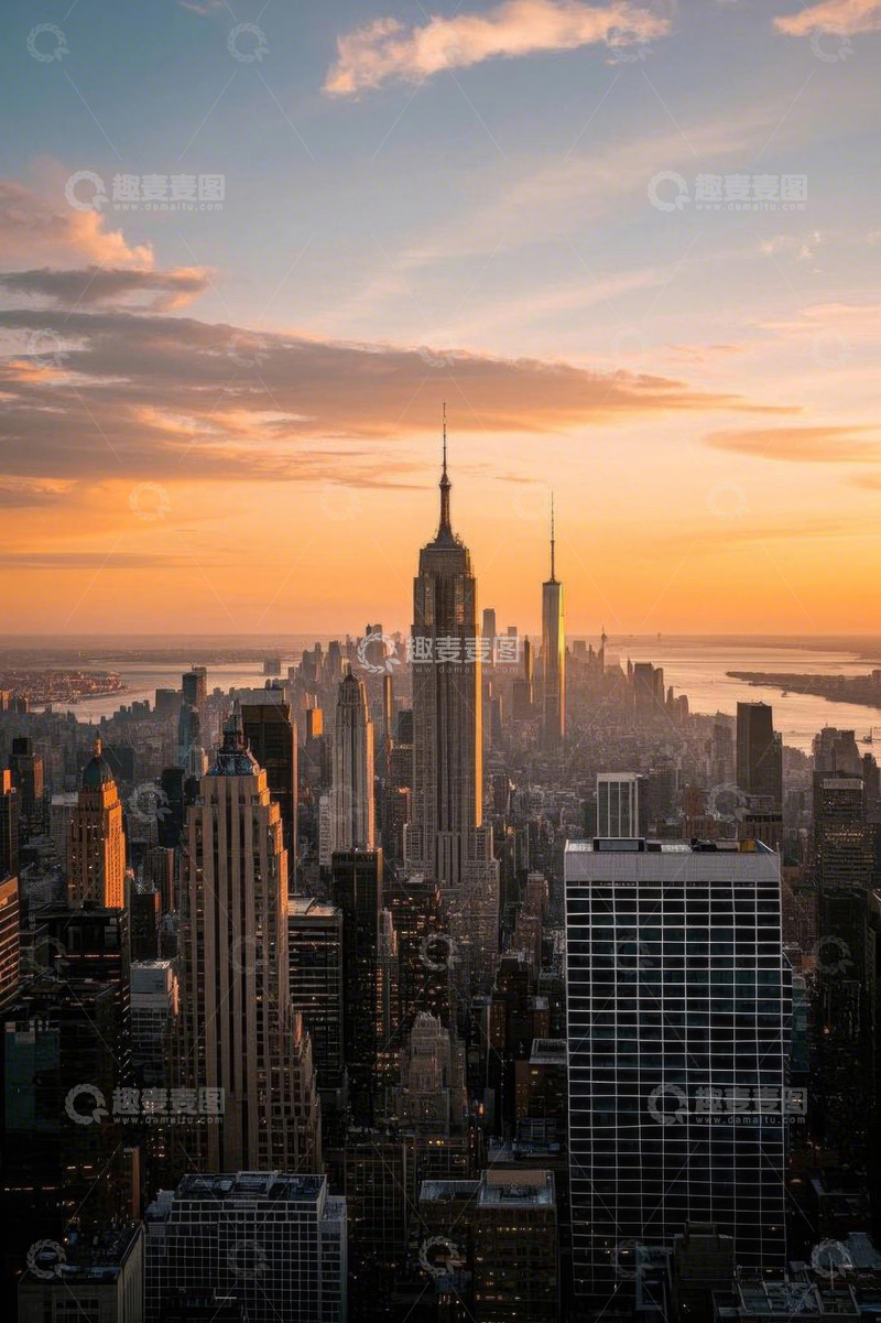 高清大图下载【趣麦麦图】纽约城市高楼日落全景