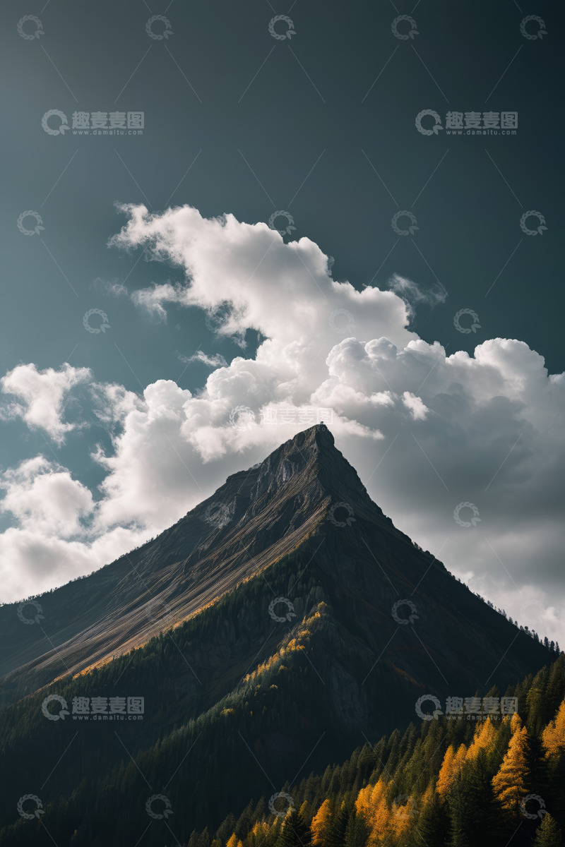 高清大图下载【趣麦麦图】山峰森林与天空白云景观