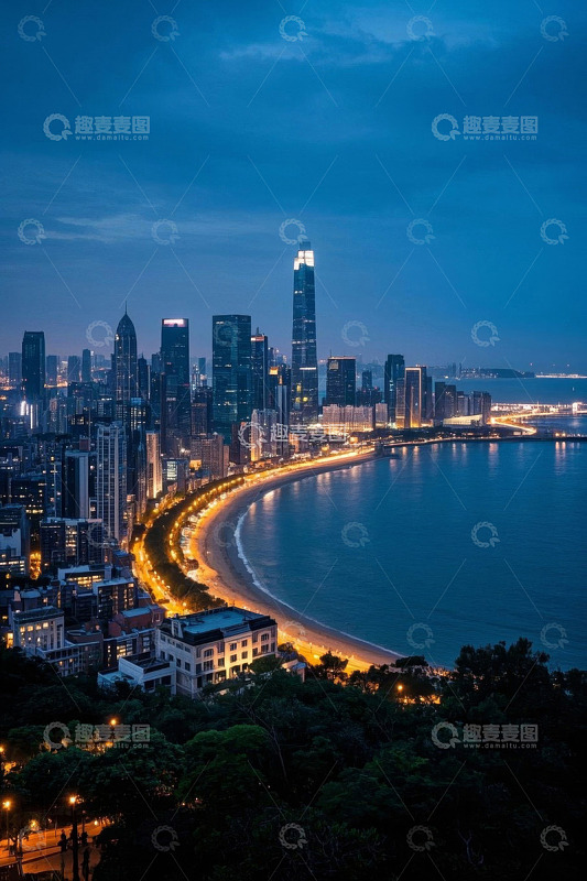 青岛海滨城市夜景俯瞰