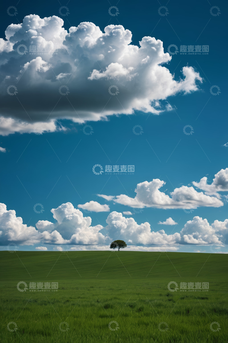 高清大图下载【趣麦麦图】草原上孤树与蓝天白云景观