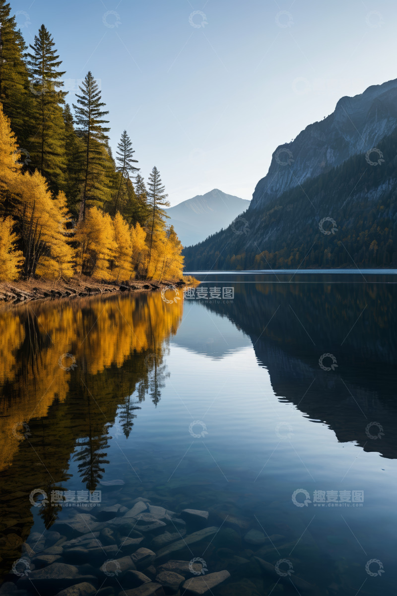 高清大图下载【趣麦麦图】山林边宁静湖泊自然景观