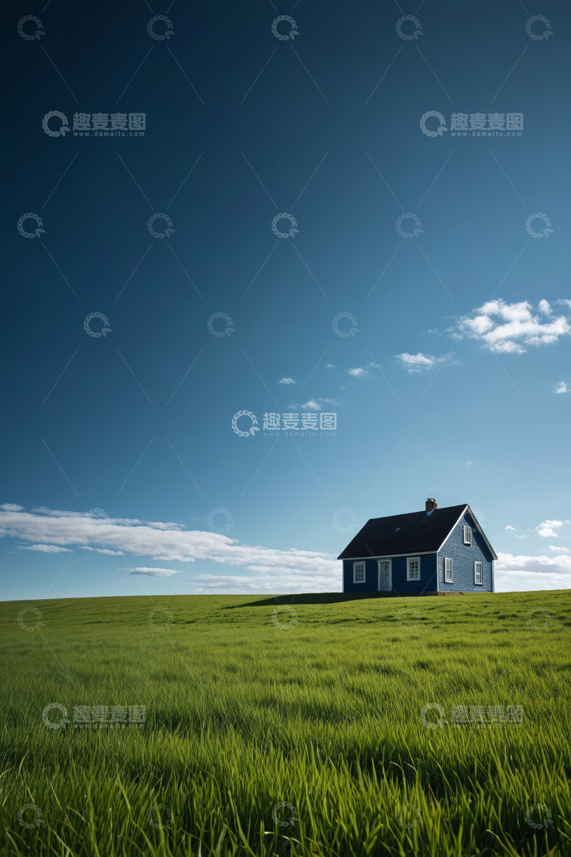 高清大图下载【趣麦麦图】草原上的蓝色小屋