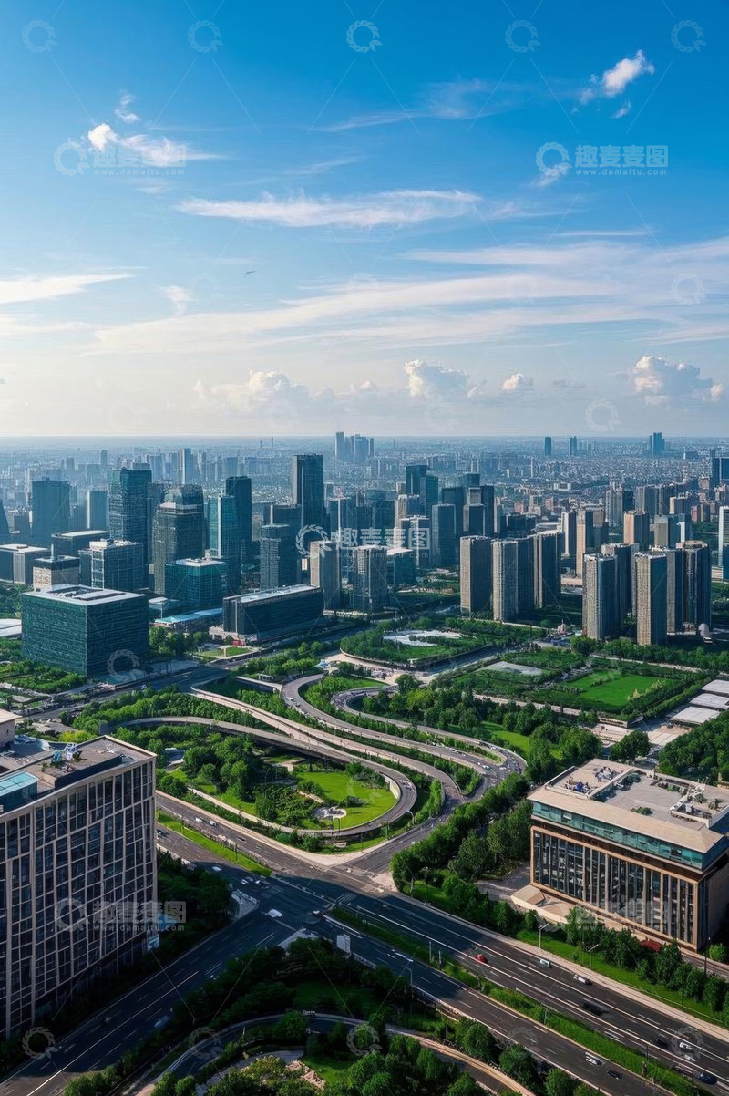 高清大图下载【趣麦麦图】城市高楼与道路鸟瞰全景