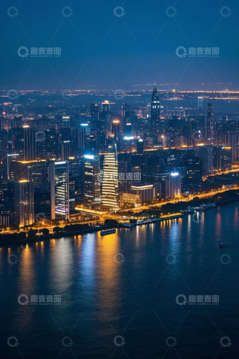 高清大图下载【趣麦麦图】城市夜景江景高楼鸟瞰