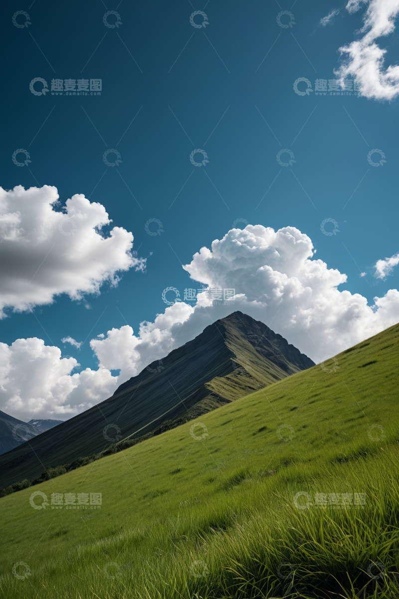 高清大图下载【趣麦麦图】青山草地与蓝天白云景观