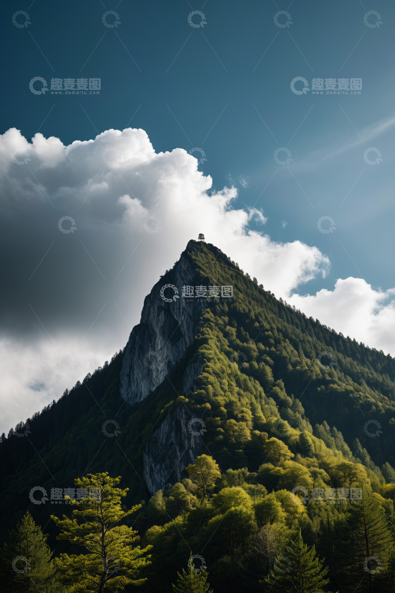 高清大图下载【趣麦麦图】蓝天白云下的青山景观