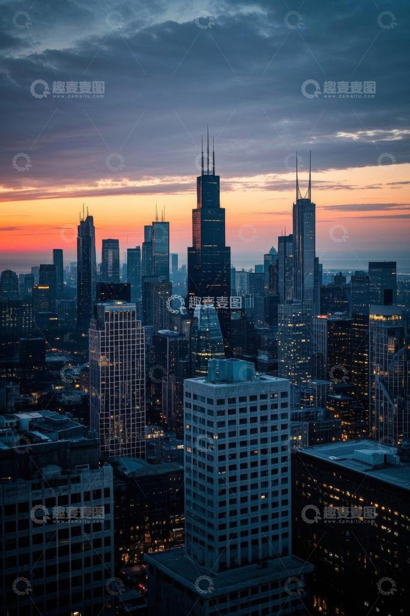 高清大图下载【趣麦麦图】城市高楼日落全景