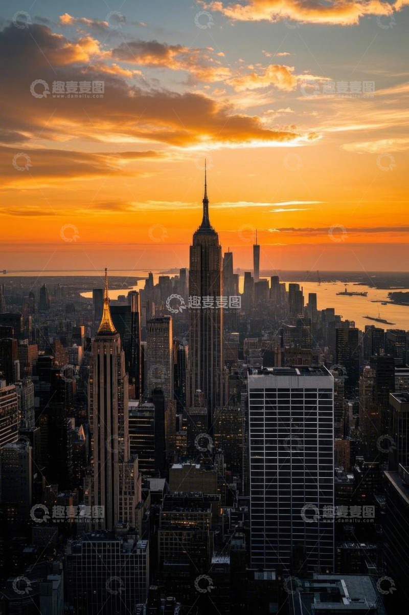高清大图下载【趣麦麦图】纽约城市日落时分高楼景观