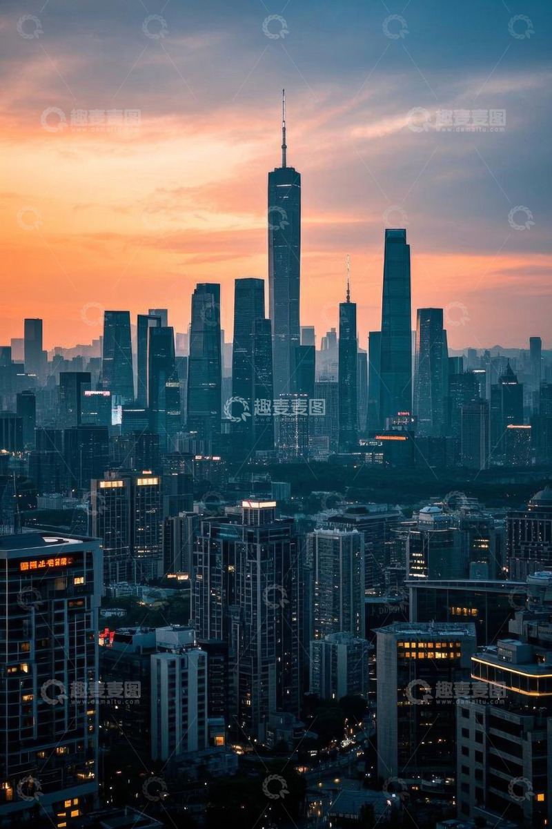 高清大图下载【趣麦麦图】黄昏下的城市高楼景观