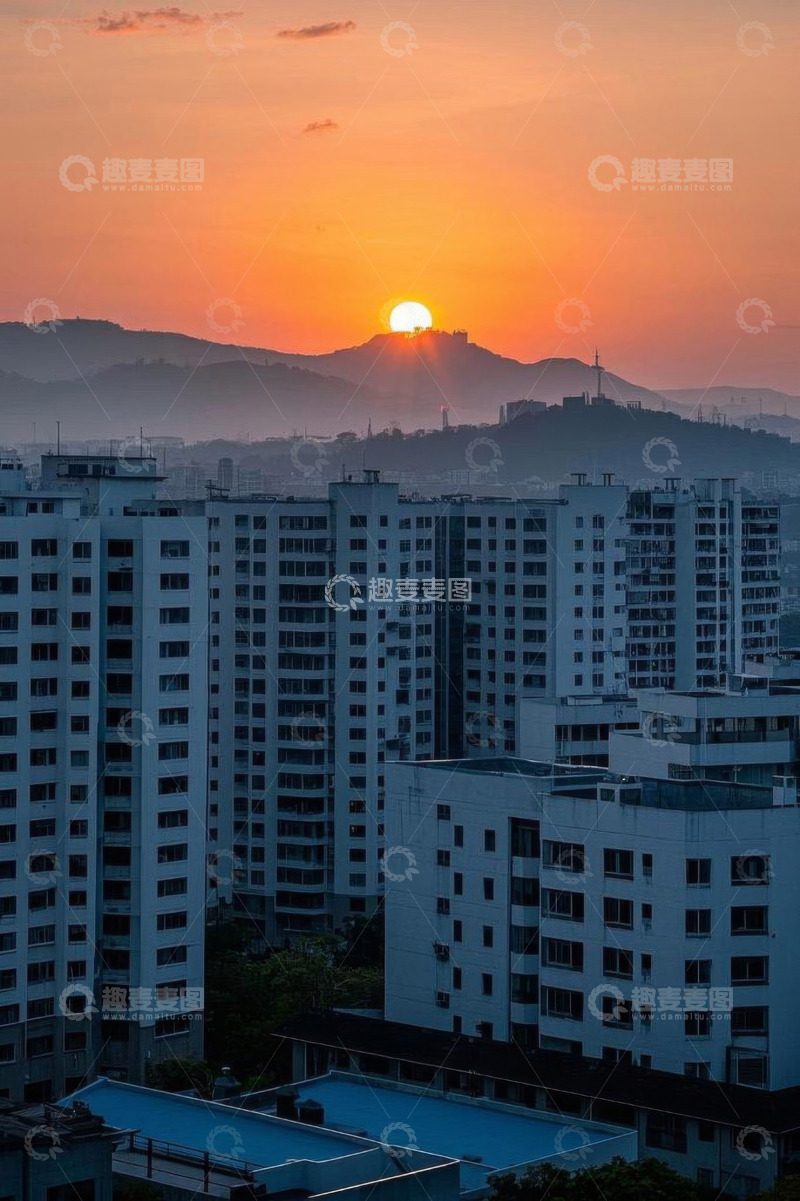 高清大图下载【趣麦麦图】城市建筑群日落景象