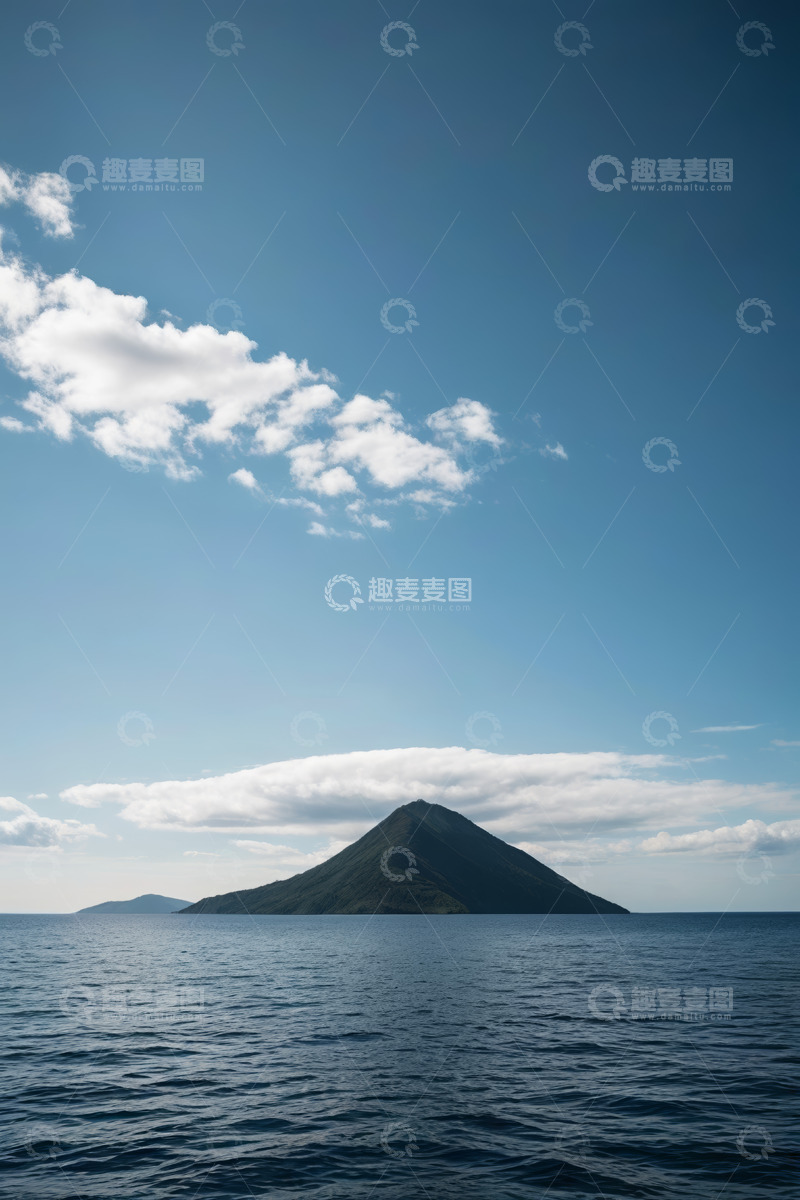 高清大图下载【趣麦麦图】海上孤岛与蓝天白云景观