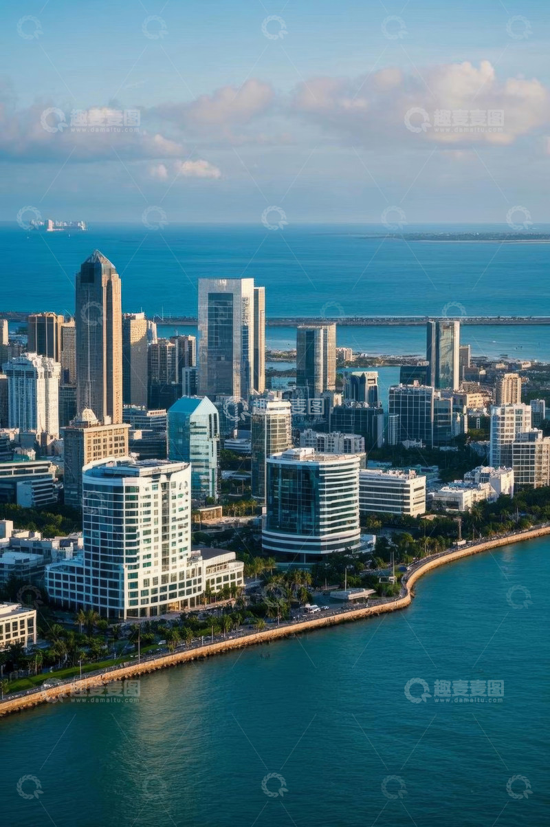 高清大图下载【趣麦麦图】城市沿海建筑俯瞰全景