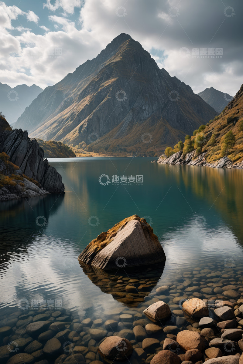 高清大图下载【趣麦麦图】山水相依的静谧湖泊风光