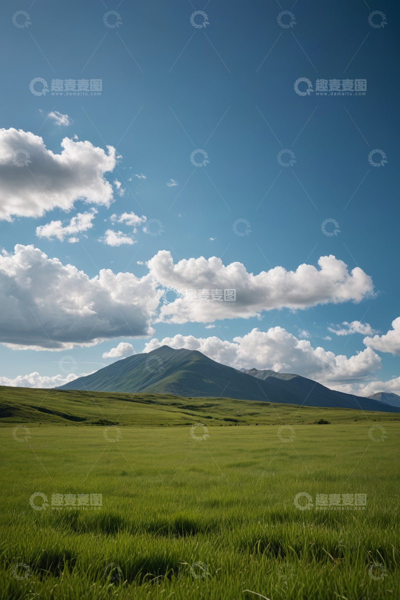 高清大图下载【趣麦麦图】草原远山蓝天白云风景