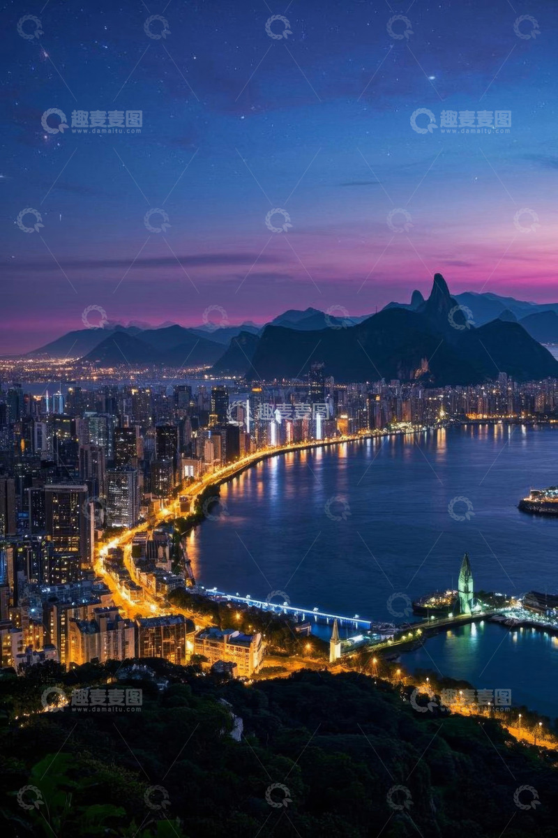 高清大图下载【趣麦麦图】里约热内卢城市夜景海滨风光
