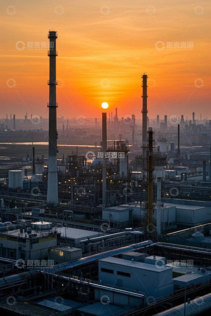 高清大图下载【趣麦麦图】日落时分的炼油厂全景