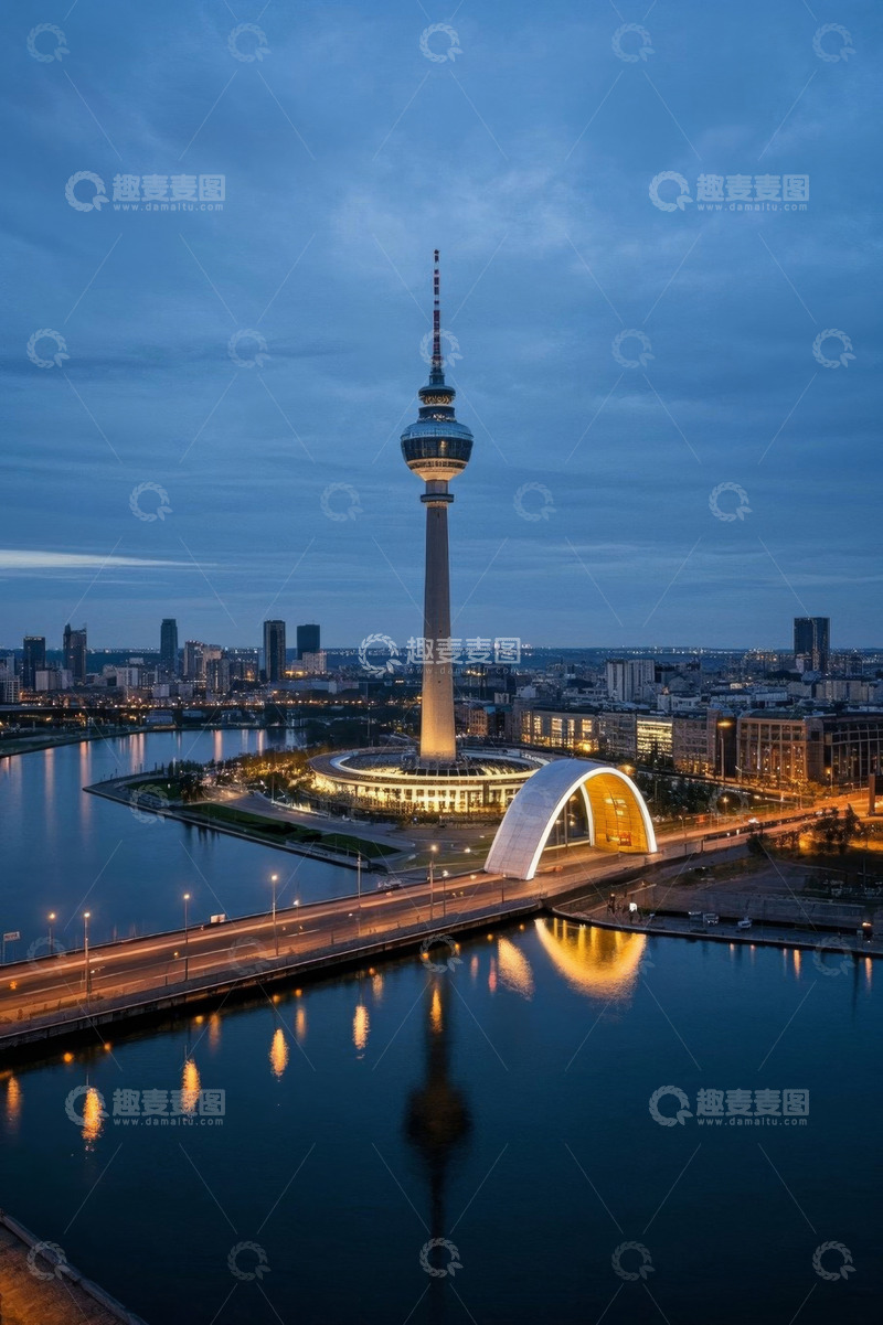 高清大图下载【趣麦麦图】德国电视塔城市夜景俯瞰