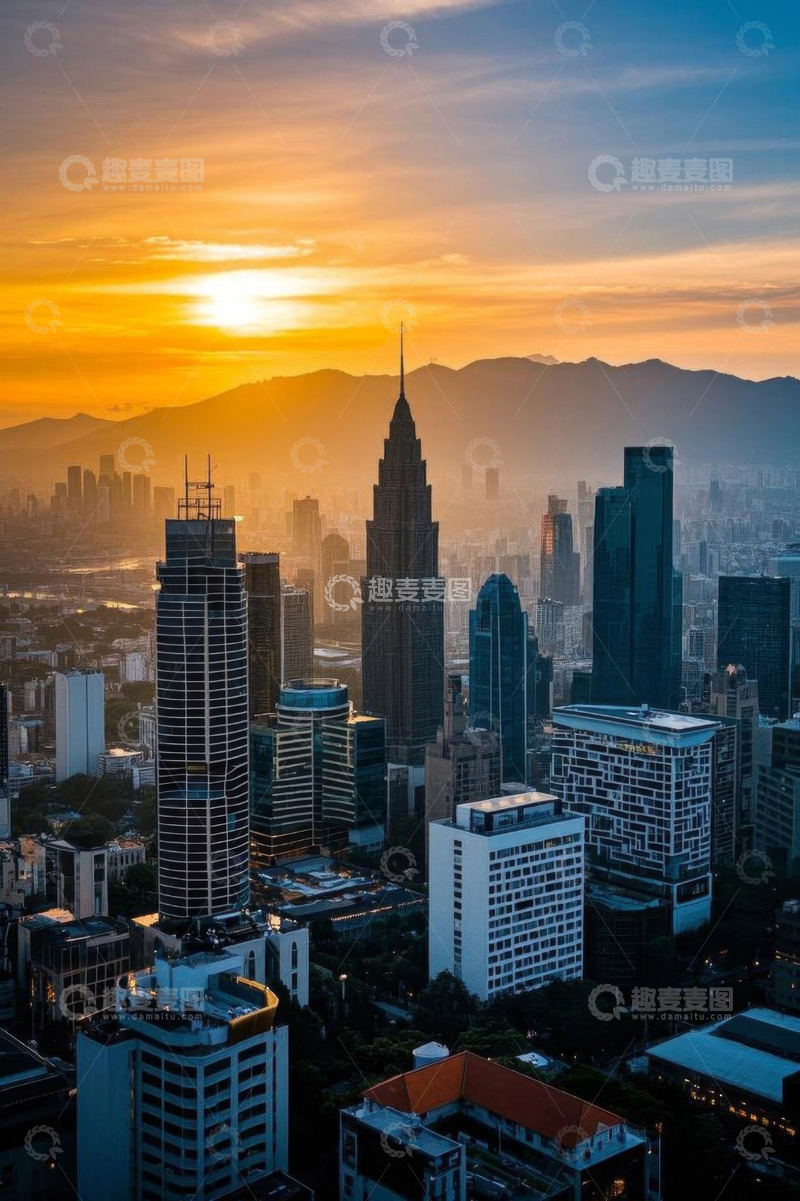 高清大图下载【趣麦麦图】城市高楼日出全景