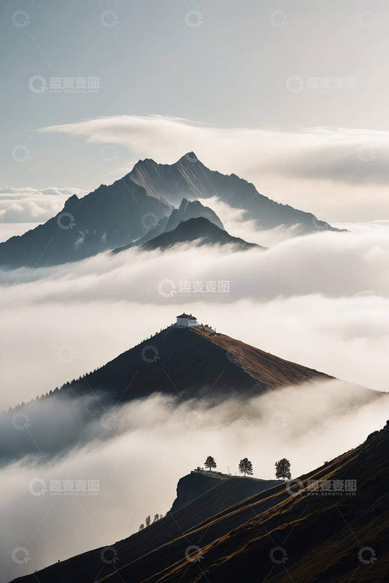 高清大图下载【趣麦麦图】云雾缭绕的山间景色