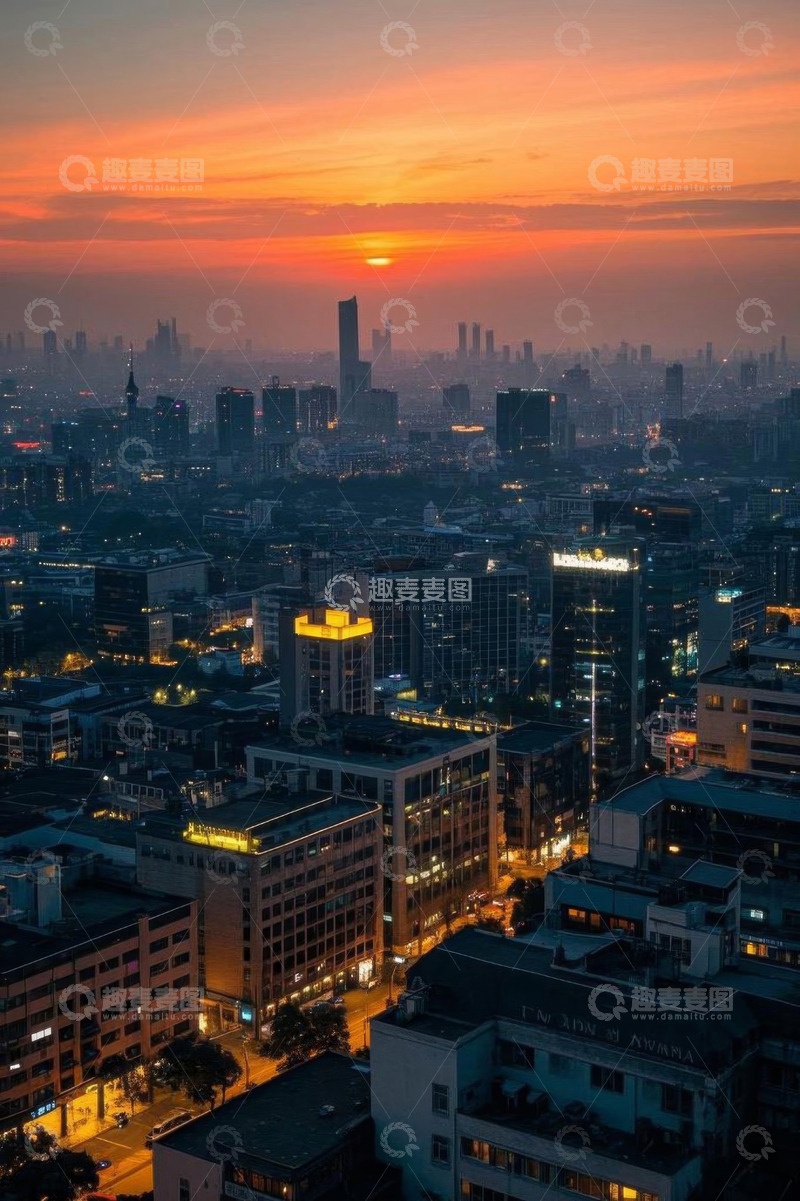 高清大图下载【趣麦麦图】城市日落时分高楼景观