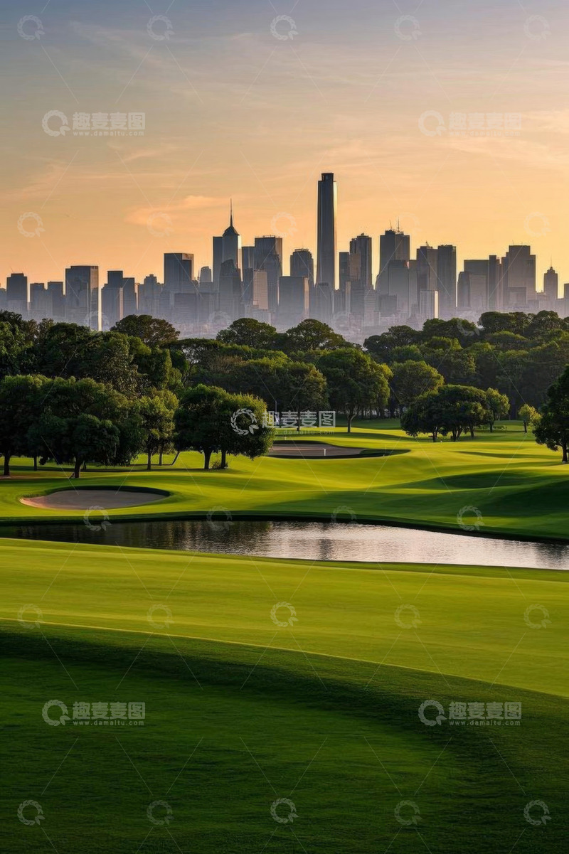 高清大图下载【趣麦麦图】城市旁的高尔夫球场景观