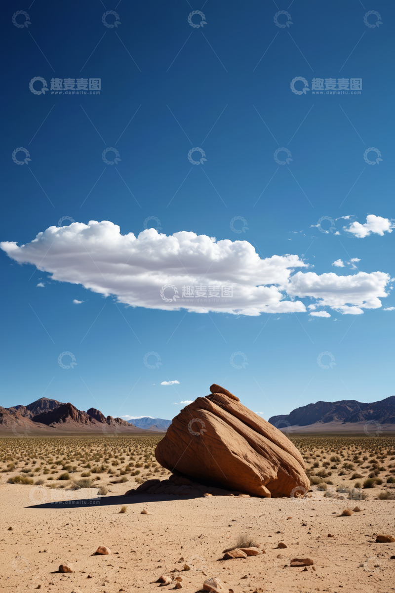 高清大图下载【趣麦麦图】沙漠中巨石与蓝天白云景观