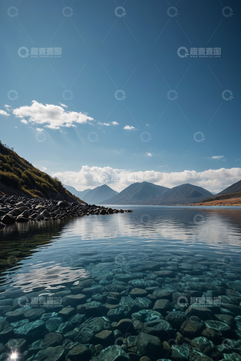 高清大图下载【趣麦麦图】清澈湖水与远山蓝天风景
