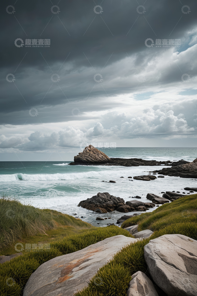 高清大图下载【趣麦麦图】海岸边岩石与海浪自然景观