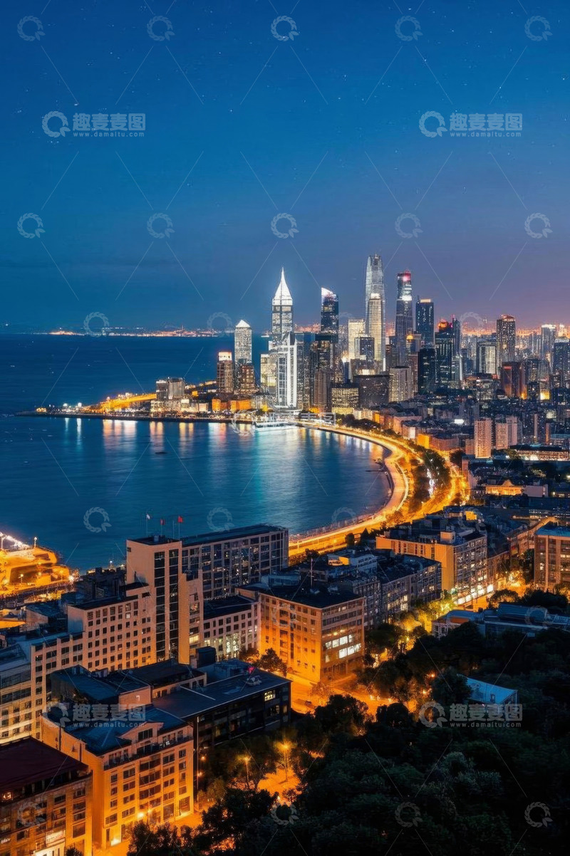 高清大图下载【趣麦麦图】海滨城市夜景俯瞰