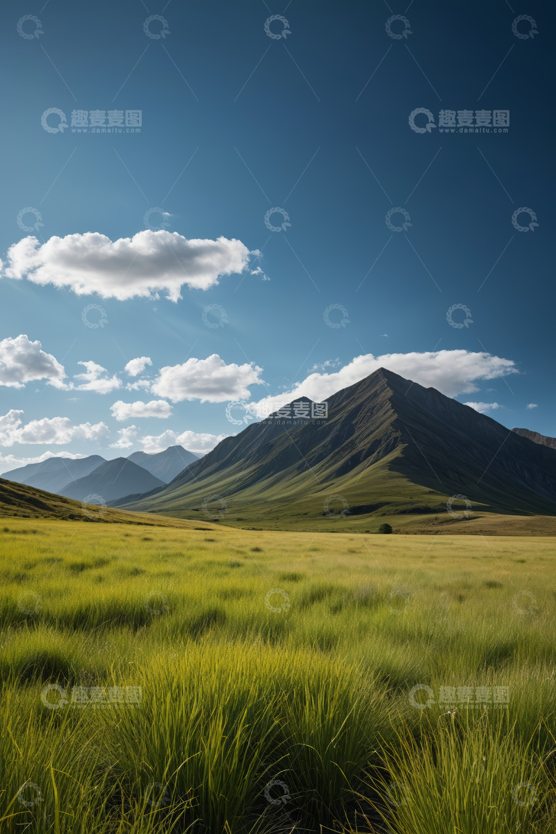 高清大图下载【趣麦麦图】草原远山蓝天白云风景
