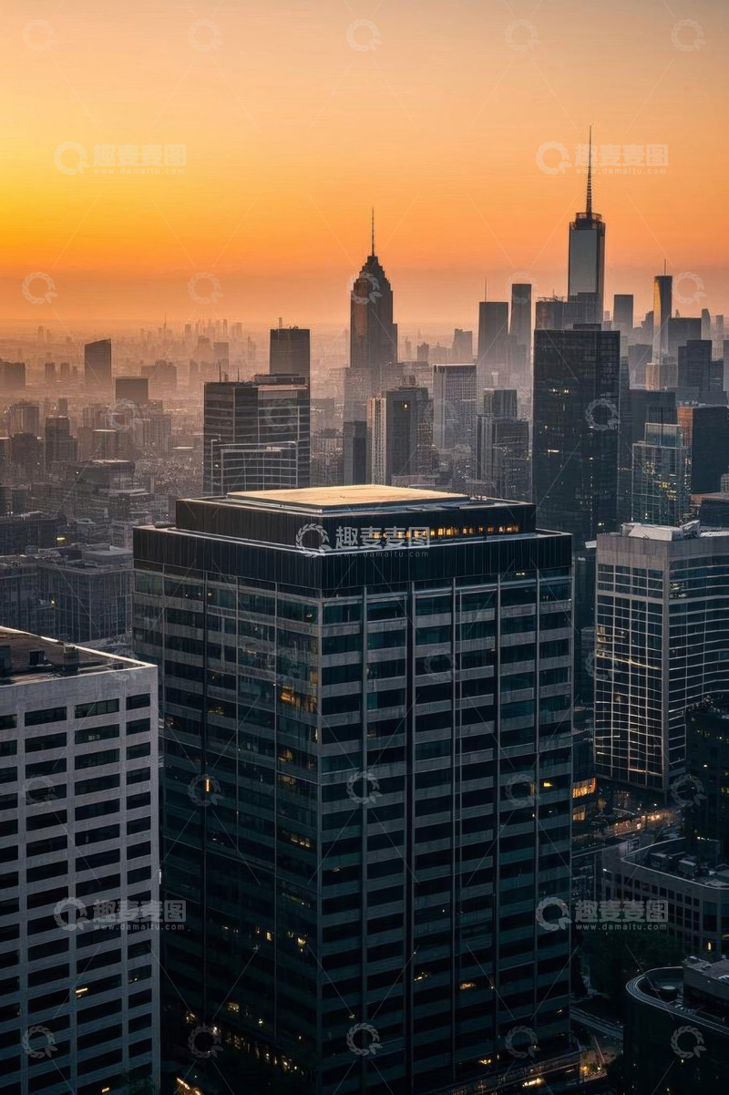 高清大图下载【趣麦麦图】日落时分城市高楼景观