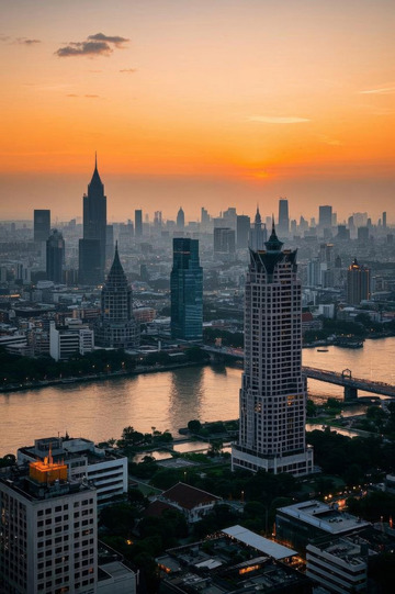 曼谷城市建筑与河流全景