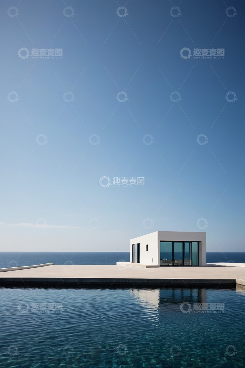 高清大图下载【趣麦麦图】海边现代白色建筑与水景