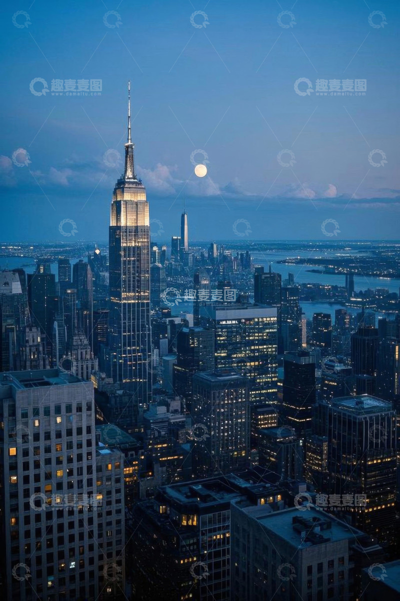 高清大图下载【趣麦麦图】纽约城市高楼夜景全景