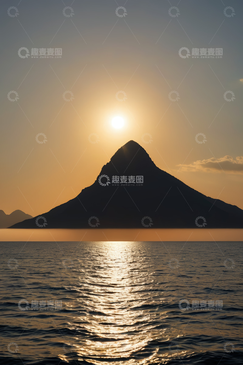 高清大图下载【趣麦麦图】海上日出与山景