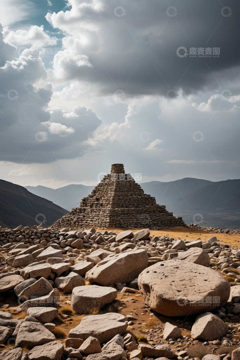 高清大图下载【趣麦麦图】荒原中的石砌金字塔景观