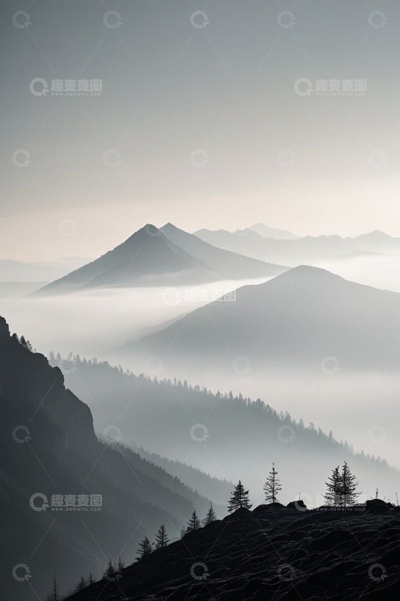 高清大图下载【趣麦麦图】山间晨雾缭绕的自然风光