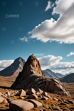 户外孤峰与辽阔山景