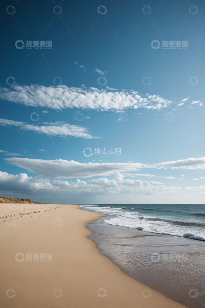 高清大图下载【趣麦麦图】蓝天白云下的海滩海洋景色